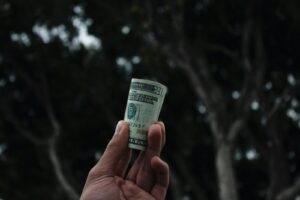 personne tenant un billet de banque en dollars américains